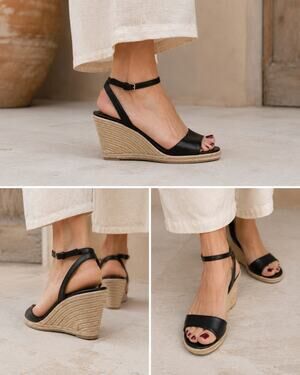 Tory Burch Rafia Wedge Sandals – Size 10M, River Rock Leather